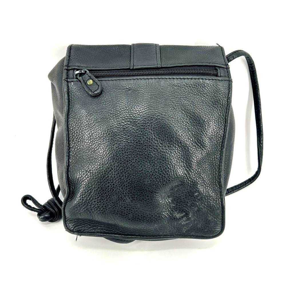 Vintage 90s Fossil Black Leather Crossbody Bag Small Flap Square Shoulder Bag - Picture 3 of 7
